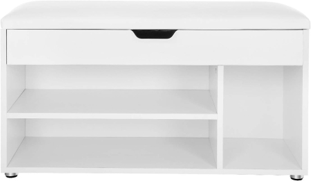 Pantofar cu banca, capitonata, 3 compartimente, sarcina 150 kg, 30x80x44cm, modern, alb [1]