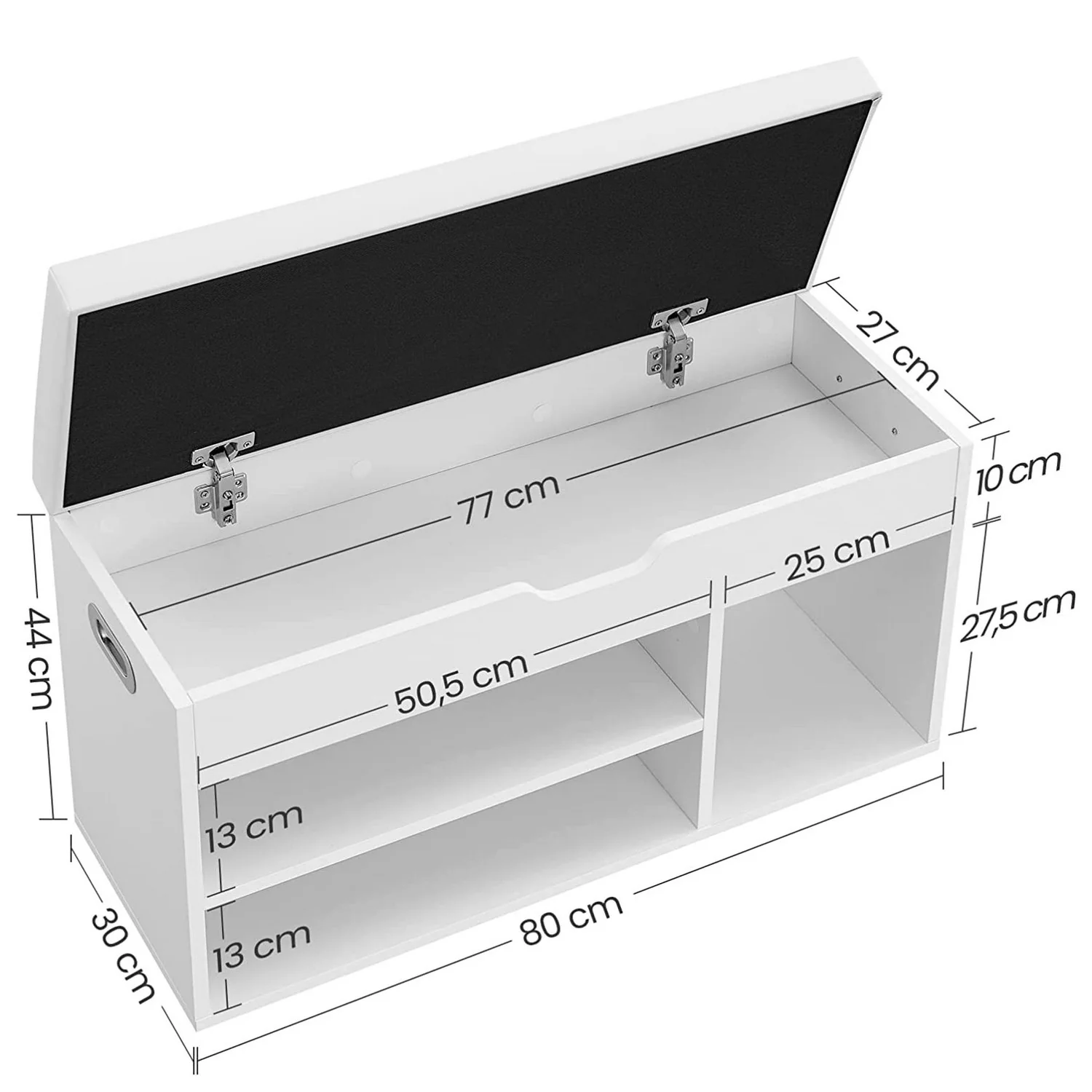 Pantofar cu banca, capitonata, 3 compartimente, sarcina 150 kg, 30x80x44cm, modern, alb [10]
