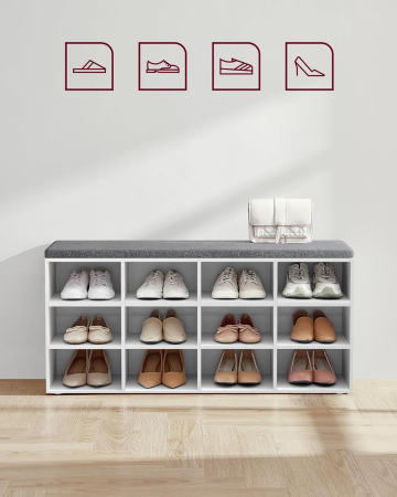 Pantofar cu banca cu 12 compartimente si perna, sarcina 136 kg, 104x30x48 cm, alb [5]