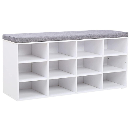 Pantofare - Pantofar cu banca cu 12 compartimente si perna, sarcina 136 kg, 104x30x48 cm, alb