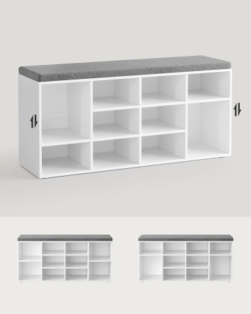 Pantofar cu banca cu 12 compartimente si perna, sarcina 136 kg, 104x30x48 cm, alb [1]