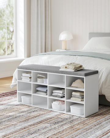 Pantofar cu banca cu 12 compartimente si perna, sarcina 136 kg, 104x30x48 cm, alb [7]