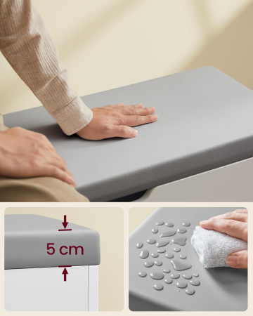 VASAGLE Pantofar cu bancheta tapitata, 3 compartimente, PAL si sezut din PU, 60x30x44 cm, alb [4]