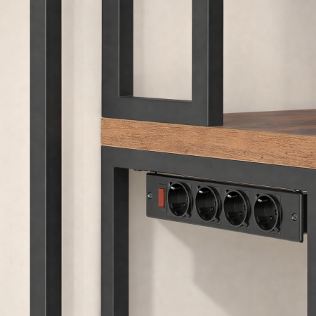 VASAGLE Raft bucatarie cu 4 prize, blat de lucru 90 cm, raft microunde, dulap si carlige, 40x60x170 cm, maro rustic [6]