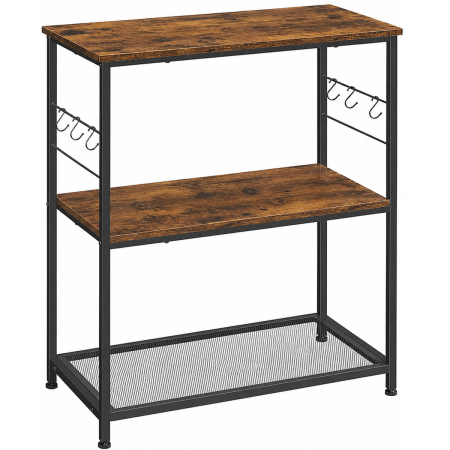 Bucatarie - Raft bucatarie multifunctional, cadru metalic, 3 polite, stil industrial, 80x40x90 cm, maro rustic