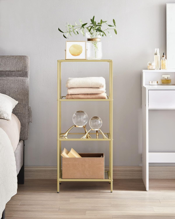 Raft cu trepte pentru dormitor, 4 etaje, din sticla securizata, cadru din otel, 30x95x40cm, auriu [1]