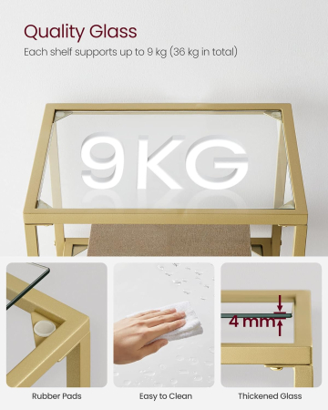 Raft cu trepte pentru dormitor, 4 etaje, din sticla securizata, cadru din otel, 30x95x40cm, auriu [7]