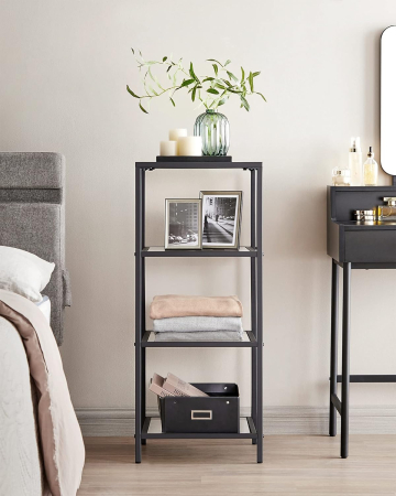 Raft cu trepte pentru dormitor, 4 etaje, din sticla securizata, cadru din otel, 30x95x40cm, negru [2]