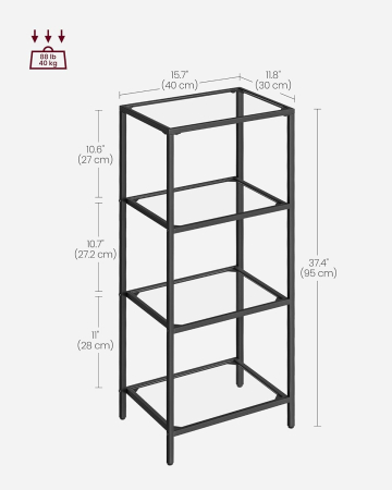 Raft cu trepte pentru dormitor, 4 etaje, din sticla securizata, cadru din otel, 30x95x40cm, negru [3]