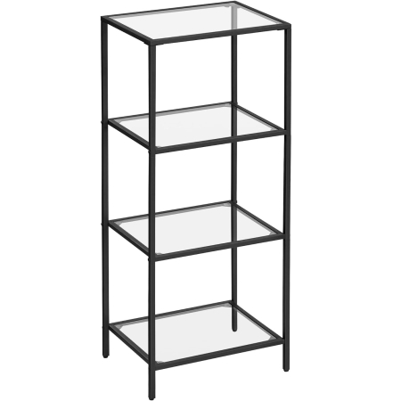 Mobila living - Raft cu trepte pentru dormitor, 4 etaje, din sticla securizata, cadru din otel, 30x95x40cm, negru