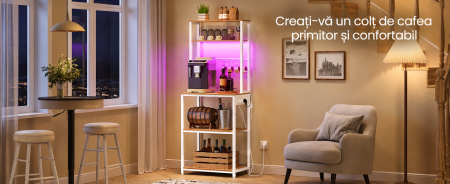 Raft de bucatarie cu iluminare LED in 25 de culori si 3 moduri dinamice, 3 prize AC si porturi USB pentru electrocasnice, rafturi reglabile, 8 [8]
