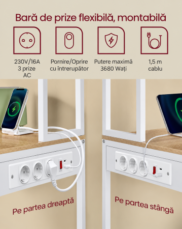 Raft de bucatarie cu iluminare LED in 25 de culori si 3 moduri dinamice, 3 prize AC si porturi USB pentru electrocasnice, rafturi reglabile, 8 [4]