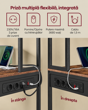 Raft de bucatarie cu iluminare LED in 25 de culori si 3 moduri dinamice, 3 prize AC si porturi USB pentru electrocasnice, rafturi reglabile, 8 [6]