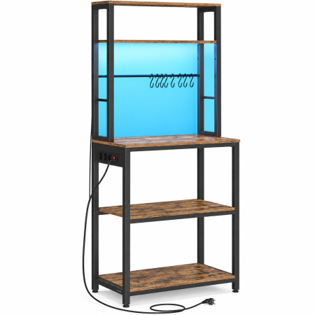 Bucatarie - Raft de bucatarie cu iluminare LED in 25 de culori si 3 moduri dinamice, 3 prize AC si porturi USB pentru electrocasnice, rafturi reglabile, 8