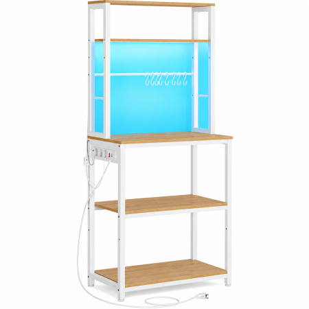 Bucatarie - Raft de bucatarie cu iluminare LED in 25 de culori si 3 moduri dinamice, 3 prize AC si porturi USB pentru electrocasnice, rafturi reglabile, 8