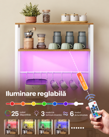 Raft de bucatarie cu iluminare LED in 25 de culori si 3 moduri dinamice, 3 prize AC si porturi USB pentru electrocasnice, rafturi reglabile, 8 [6]