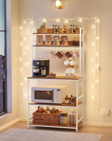 Raft de bucatarie cu spatiu pentru cuptorul cu microunde, 5 rafturi reglabile, 4 prize incorporate, cadru metalic, 80x40x170 cm, maro rustic s [2]