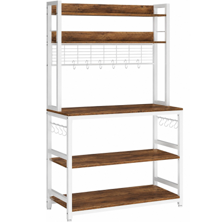 Bucatarie - Raft de bucatarie cu spatiu pentru cuptorul cu microunde, 5 rafturi reglabile, 4 prize incorporate, cadru metalic, 80x40x170 cm, maro rustic s