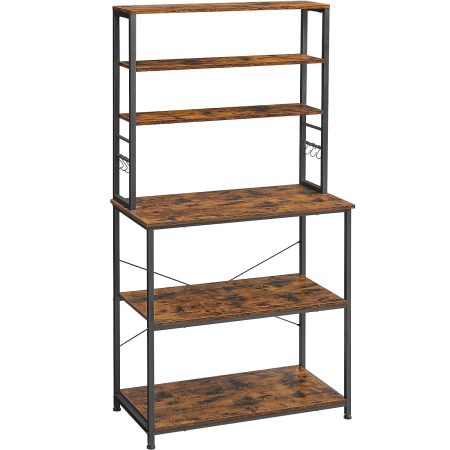 Mobila - VASAGLE Raft de bucatarie cu spatiu pentru cuptorul cu microunde, 6 rafturi, otel, industrial, 40x80x167cm, maro retro si negru