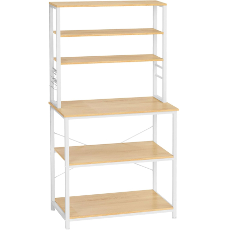 Mobila - VASAGLE Raft de bucatarie cu spatiu pentru cuptorul cu microunde, 6 rafturi, otel, industrial, 40x80x167cm, maro stejar si alb