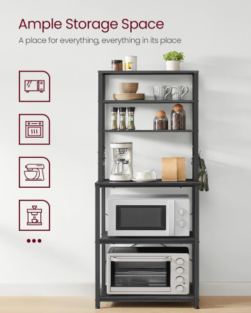 Raft de bucatarie, spatiu cuptor cu microunde, 6 rafturi, 40x60x167cm, gri si negru [5]