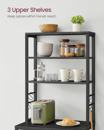 Raft de bucatarie, spatiu cuptor cu microunde, 6 rafturi, 40x60x167cm, gri si negru [2]