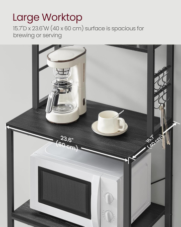 Raft de bucatarie, spatiu cuptor cu microunde, 6 rafturi, 40x60x167cm, gri si negru [6]