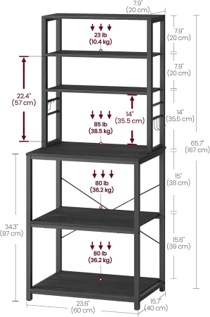 Raft de bucatarie, spatiu cuptor cu microunde, 6 rafturi, 40x60x167cm, gri si negru [1]
