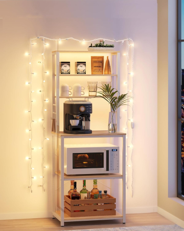 Raft de bucatarie, spatiu cuptor cu microunde, 6 rafturi, 40x60x167cm, stejar auriu si alb [5]
