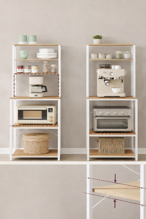 Raft de bucatarie, spatiu cuptor cu microunde, 6 rafturi, 40x60x167cm, stejar auriu si alb [6]
