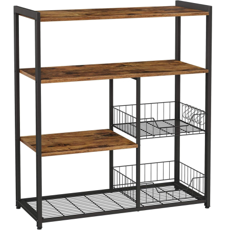 Living & hol - Raft de bucatarie, suport pentru cuptorul cu microunde, 2 cosuri de sarma, 6 carlige S, 35x80x95cm, maro rustic