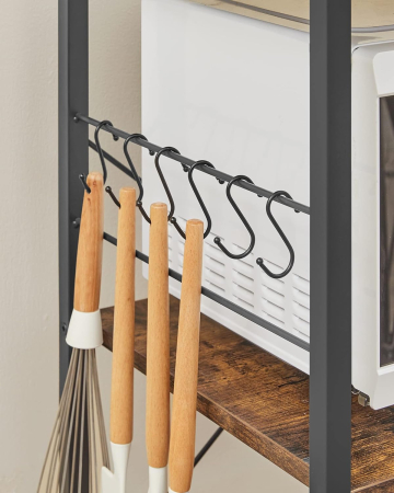 VASAGLE Raft de bucatarie, suport pentru cuptorul cu microunde, cos de sarma, 6 carlige S, 39x90x132cm, maro rustic [7]