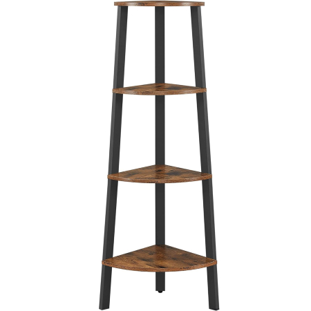 Mobila - VASAGLE Raft de colt cu 4 etaje, tip biblioteca, cadru metal si polite lemn, industrial, 34x34x125cm, maro rustic