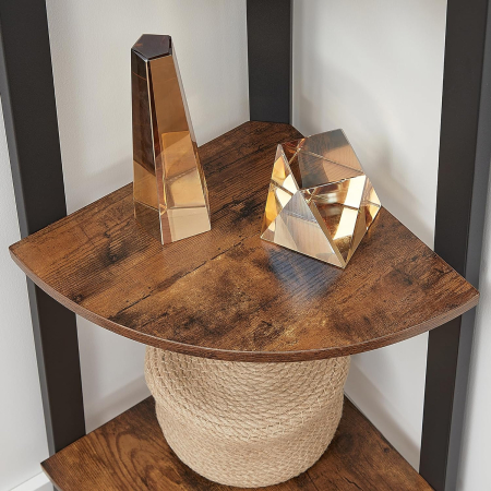 VASAGLE Raft de colt cu 4 etaje, tip biblioteca, cadru metal si polite lemn, industrial, 34x34x125cm, maro rustic [5]