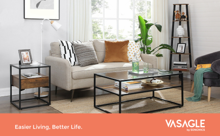 VASAGLE Raft de colt cu 5 etaje, tip biblioteca, cadru metal si polite lemn, 33x34x159cm, industrial, maro rustic si negru [5]