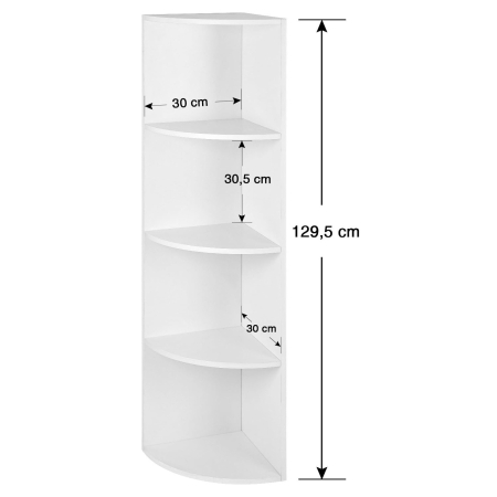 Raft de colt pentru podea, cu 4 nivele, din PAL, 30x30x130cm, alb [4]