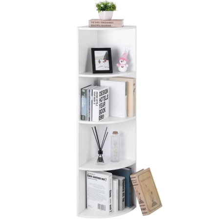 Raft de colt pentru podea, cu 4 nivele, din PAL, 30x30x130cm, alb [5]