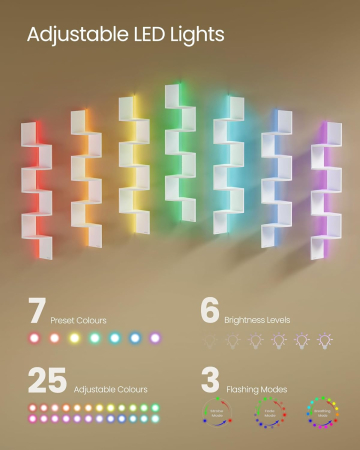 Raft de colt suspendat cu iluminare LED reglabila multicolor si intensitate, 5 polite tip zig-zag, 20x20x126 cm, alb [5]