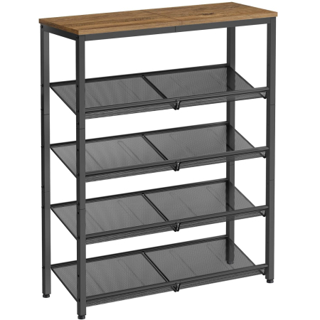 Pantofare - Raft de pantofi, 5 nivele reglabile din plasa, pentru 12-16 perechi, 75x28x93 cm, maro rustic