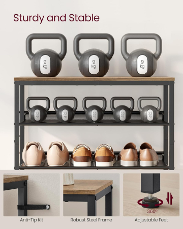 Raft de pantofi, 5 nivele reglabile din plasa, pentru 12-16 perechi, 75x28x93 cm, maro rustic [6]