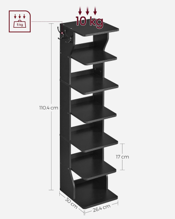 Raft de pantofi, pentru spatii inguste, 6 nivele, 30x26x110 cm, negru [2]