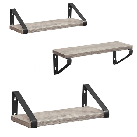 Mobila living - Raft de perete, set 3 bucati 30cm, 35cm si 40cm, 2 moduri de montare, gri si negru