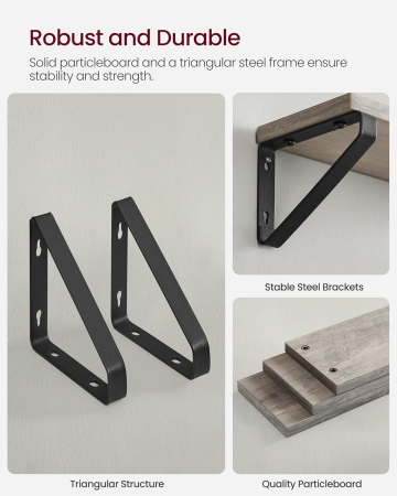 Raft de perete, set 3 bucati 30cm, 35cm si 40cm, 2 moduri de montare, gri si negru [6]