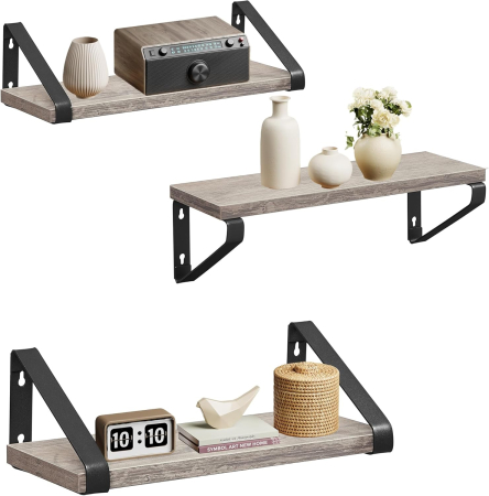 Raft de perete, set 3 bucati 30cm, 35cm si 40cm, 2 moduri de montare, gri si negru [4]