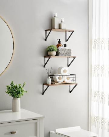 Raft de perete, set 3 bucati de 30, 35 si 40 cm, 2 moduri de montare, maro rustic si negru [1]