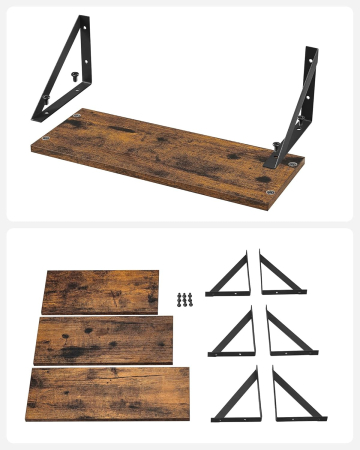 Raft de perete, set 3 bucati de 30, 35 si 40 cm, 2 moduri de montare, maro rustic si negru [6]