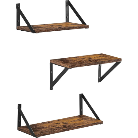 Living & hol - Raft de perete, set 3 bucati de 30, 35 si 40 cm, 2 moduri de montare, maro rustic si negru