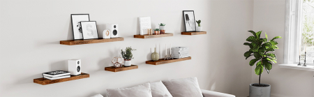 VASAGLE Raft de perete suspendat plutitor, MDF, sistem montare inclus, 40x20x4cm, vintage maro [9]