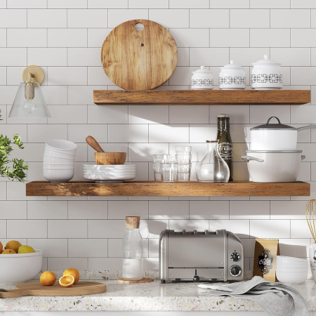 VASAGLE Raft de perete suspendat plutitor, MDF, sistem montare inclus, 40x20x4cm, vintage maro [7]