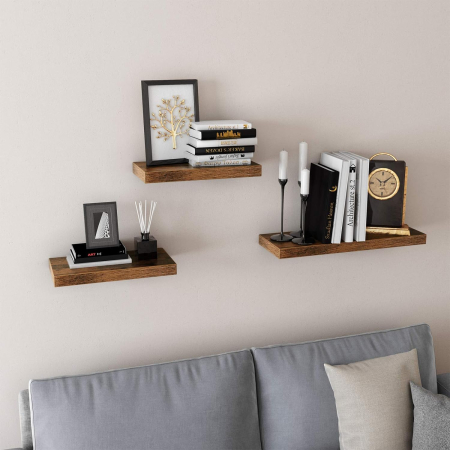 VASAGLE Raft de perete suspendat plutitor, MDF, sistem montare inclus, 80x20x4cm, vintage maro [1]